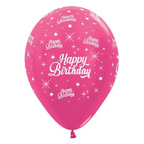 Vibrant 30cm fuchsia metallic latex balloons, pack of 6, perfect for adding color and joy to birthday celebrations.