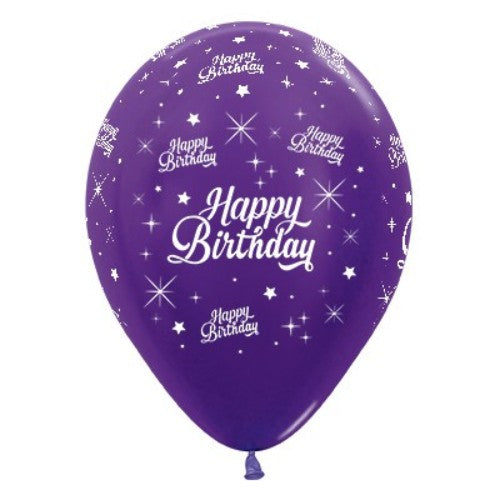 Purple metallic birthday balloons, 30cm, pack of 6, perfect for festive party decorations and celebrations.