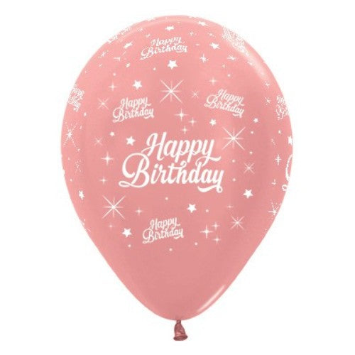 30cm Happy Birthday Rose Gold Metallic 6PK Latex Balloons - Pack of 6
