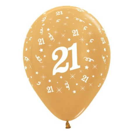 Gold metallic balloons for a 21st birthday, pack of 6, perfect for elegant party decor and celebrations.