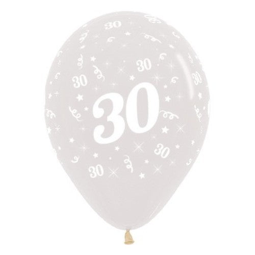 Pack of 6 Jewel Crystal Clear balloons, 30cm, for a stylish 30th birthday celebration. Perfect for any party theme.