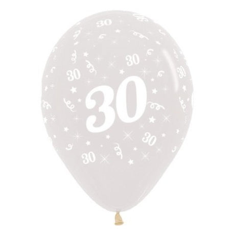 Pack of 6 Jewel Crystal Clear balloons, 30cm, for a stylish 30th birthday celebration. Perfect for any party theme.