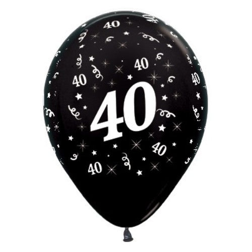 Balloons Age 40 Black Metallic  - Pack of 6
