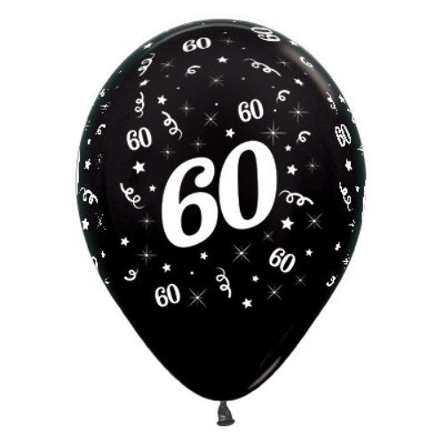 Balloons Age 60 Black Metallic  - Pack of 6