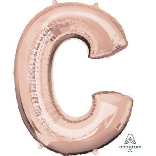 Letter C balloon in rose gold, 81cm, self-sealing, perfect for any celebration, helium saver for longer-lasting elegance.