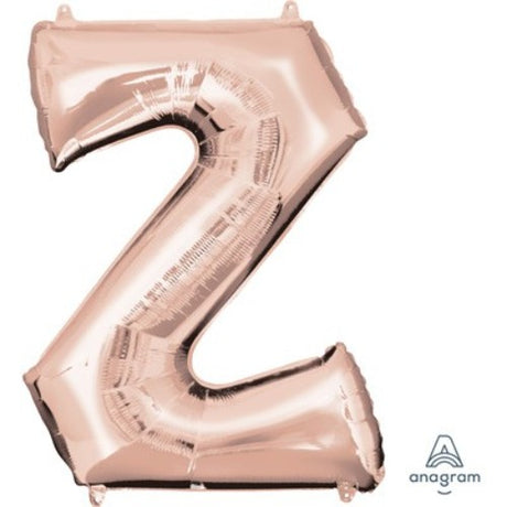 Letter Z balloon in rose gold, 81cm, self-sealing, ideal for elegant party decor and personal messages.