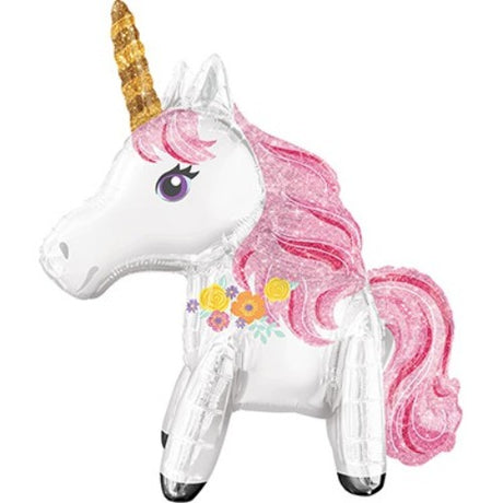 Airwalker Mini Magical Unicorn balloon, 55cm x 63cm, features vibrant colors and a whimsical design, perfect for celebrations.