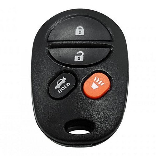 4-button remote key fob for Toyota models, offering lock/unlock, trunk access, and panic alarm functionalities.