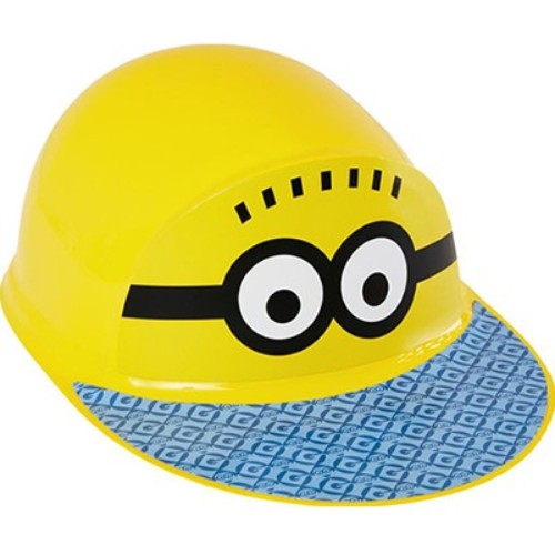 Child-sized Despicable Me Minion hat in vibrant yellow plastic, perfect for imaginative play and dressing up.