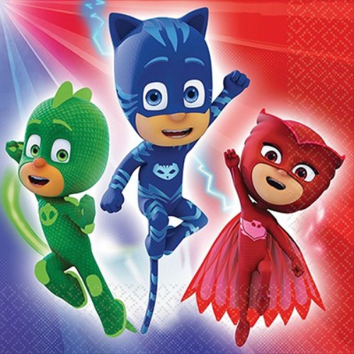 PJ Masks Luncheon Napkins featuring Catboy, Owlette, and Gekko, perfect for kids' parties, pack of 16, 2-ply, 33cm x 33cm.