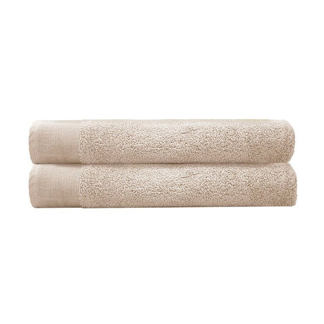 Plush Elvire Bath Sheet set in Buff, featuring long-staple cotton, ribbed border, and super absorbent 600gsm fabric.