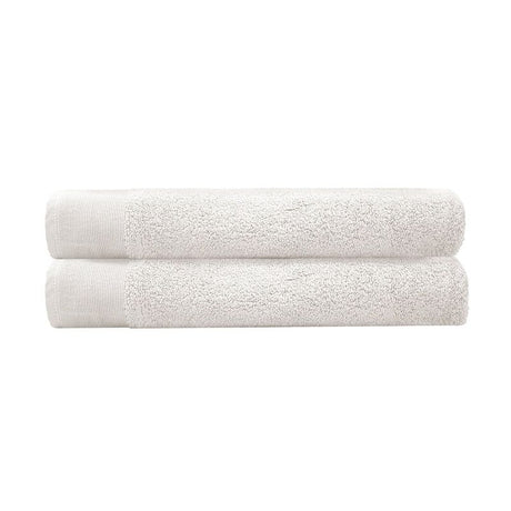 Ivory bath sheet 2 pack, made from long-staple combed cotton, featuring zero-twist construction and elegant ribbed border.