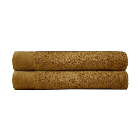 Elvire Bath Sheet 2 Pack in Tobacco, ultra-soft cotton towels, 600gsm, featuring a stylish ribbed border and generous size.