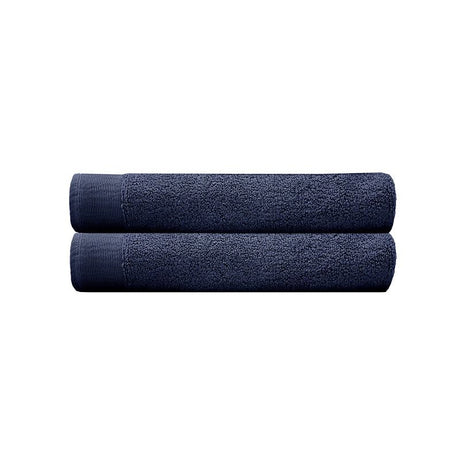 Elvire Bath Towel 2 Pack in Navy, featuring luxurious 600gsm cotton, modern ribbed border, and superior absorbency for ultimate comfort.