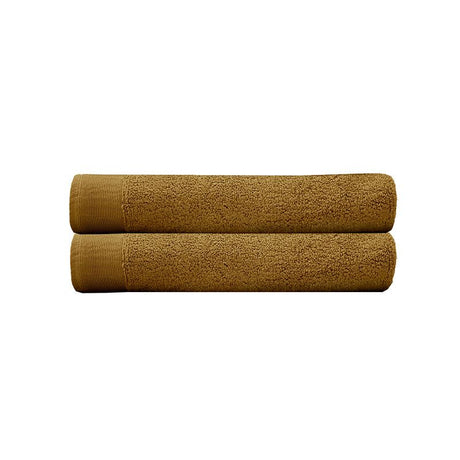 Elvire Bath Towel 2 Pack in Tobacco, featuring super absorbent cotton, ribbed border, and luxurious softness for everyday use.