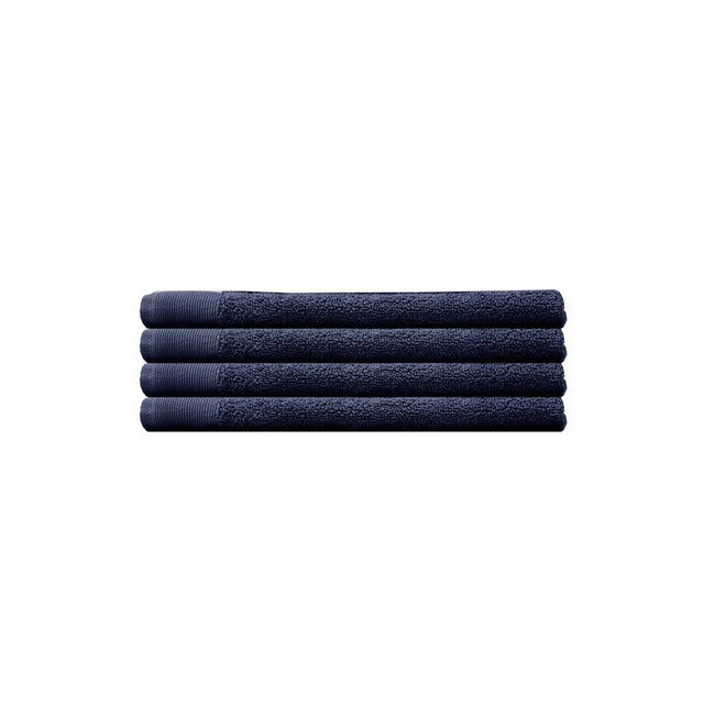 Navy hand towel pack featuring luxurious, super soft cotton with ribbed borders, perfect for stylish and absorbent daily use.