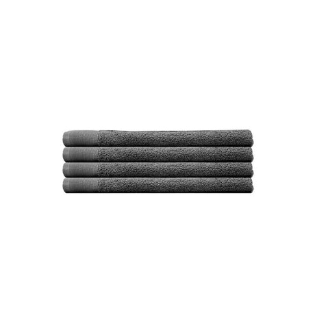 Set of four pewter Elvire hand towels, featuring plush cotton, ribbed border, and high absorbency for everyday use.