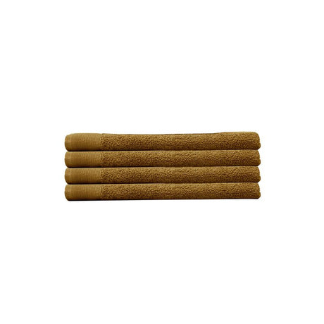 Elegant Tobacco hand towel set, 4-pack, featuring absorbent long-staple cotton and contemporary ribbed border. Perfect for any decor.