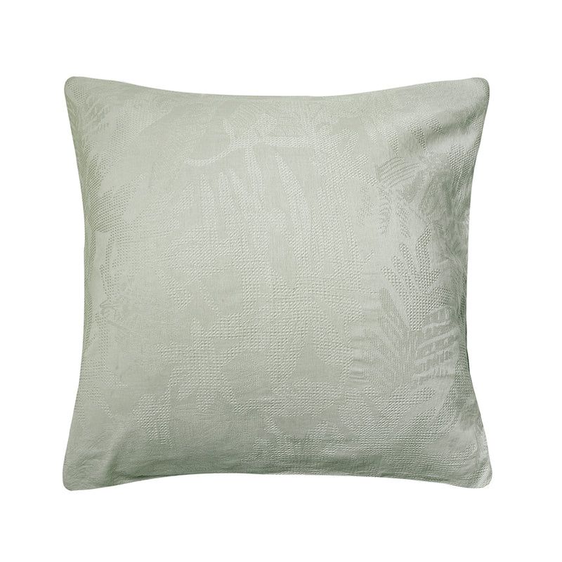 Karridale Euro Pillowcase in light sage green, 100% cotton, luxurious jacquard leaf pattern, perfect for elegant bedroom decor.