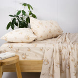 Cozy King Sheet Set in floral flannelette, featuring warm earthy tones on cream, perfect for winter comfort and style.