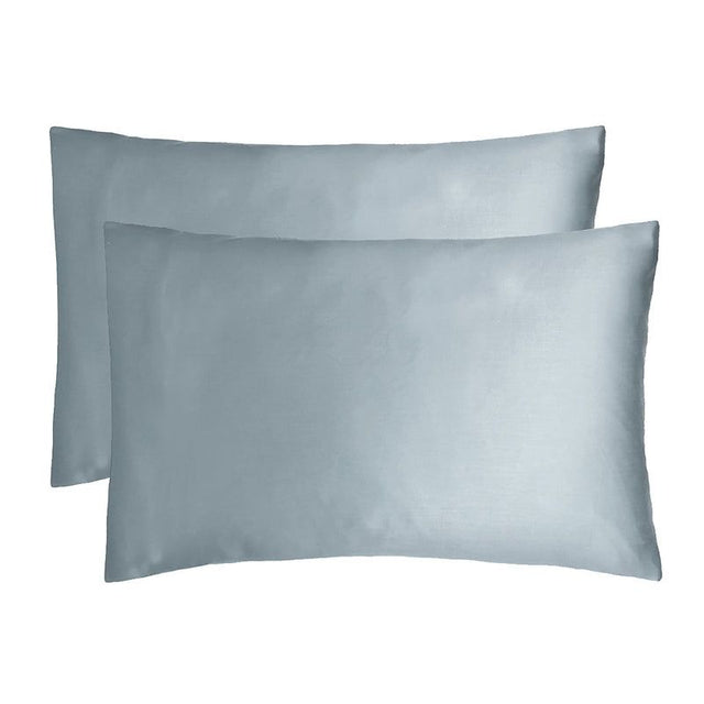 Luxurious slate blue bamboo satin pillowcases for soft, breathable comfort, reducing hair breakage and perfect for sensitive skin.