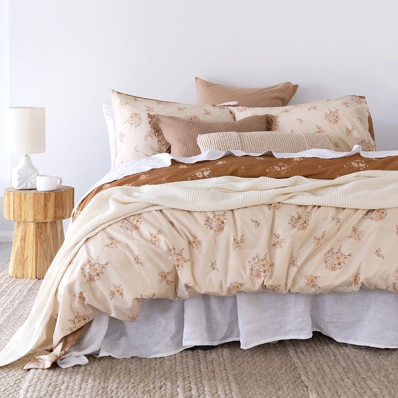 Beautiful Queen Duvet Cover - Ellen Quilt Set featuring hand-drawn wildflowers in soft pastel and terracotta colors on cotton percale.