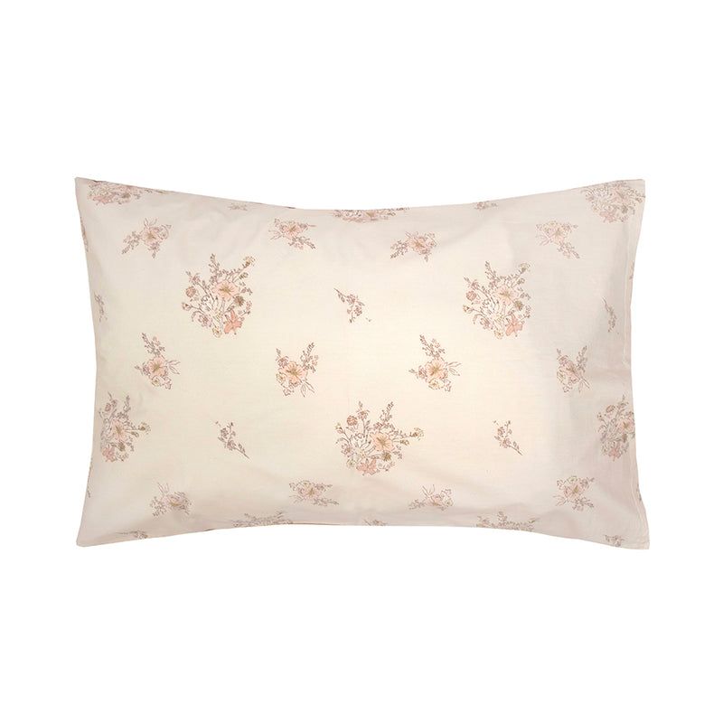 Luxurious King Duvet Cover - Ellen Quilt Set featuring hand-drawn wildflowers in soft peach, ivory, and terracotta colors.