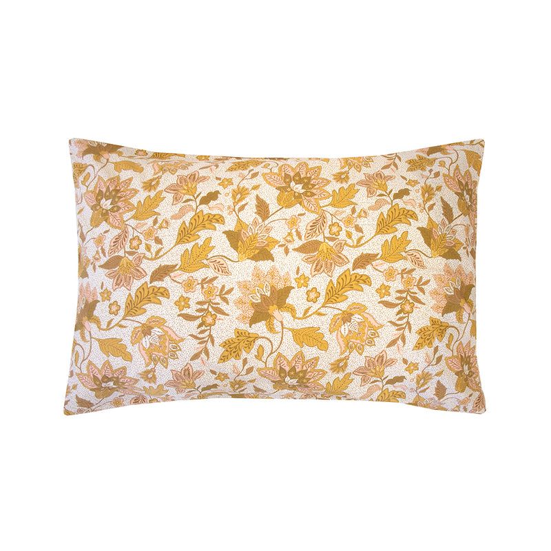 King Duvet Cover - Melati Quilt Set featuring vibrant floral batik patterns in mustard, olive, and blush pink on soft cotton.