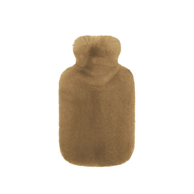 Cozy Frida Faux Fur Hot Water Bottle in Biscuit, featuring 2L capacity for warmth and comfort during winter nights.