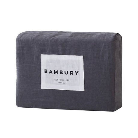 Queen Sheet Set in Linen Charcoal, made from 100% French flax for breathable comfort and a stylish, textured finish.