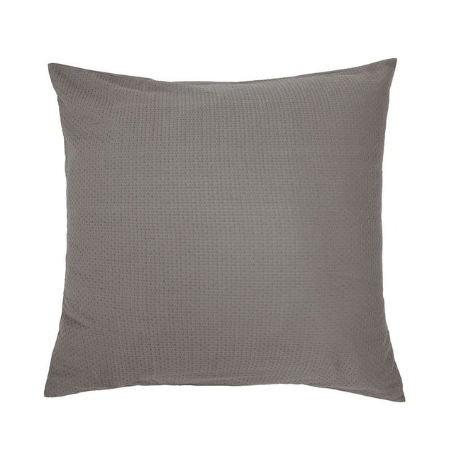 Euro Pillowcase Boyd in mid-grey textured jacquard, featuring a stitched design and matching cotton percale reverse side.