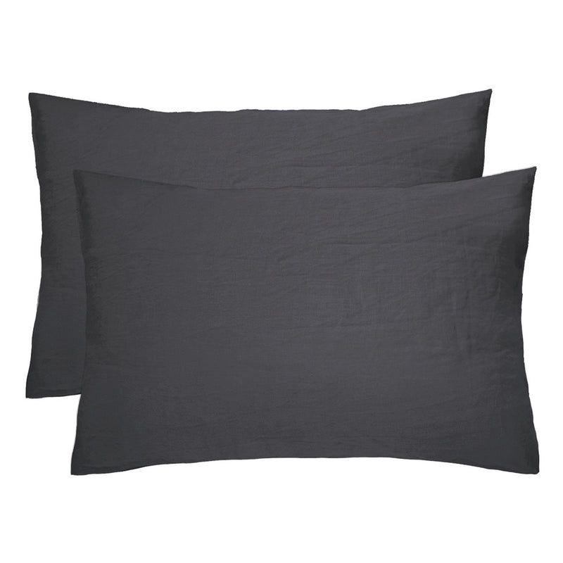 Charcoal linen pillowcase pair made from 100% French Flax, offering luxury, breathability, and elegant texture for stylish bedding.