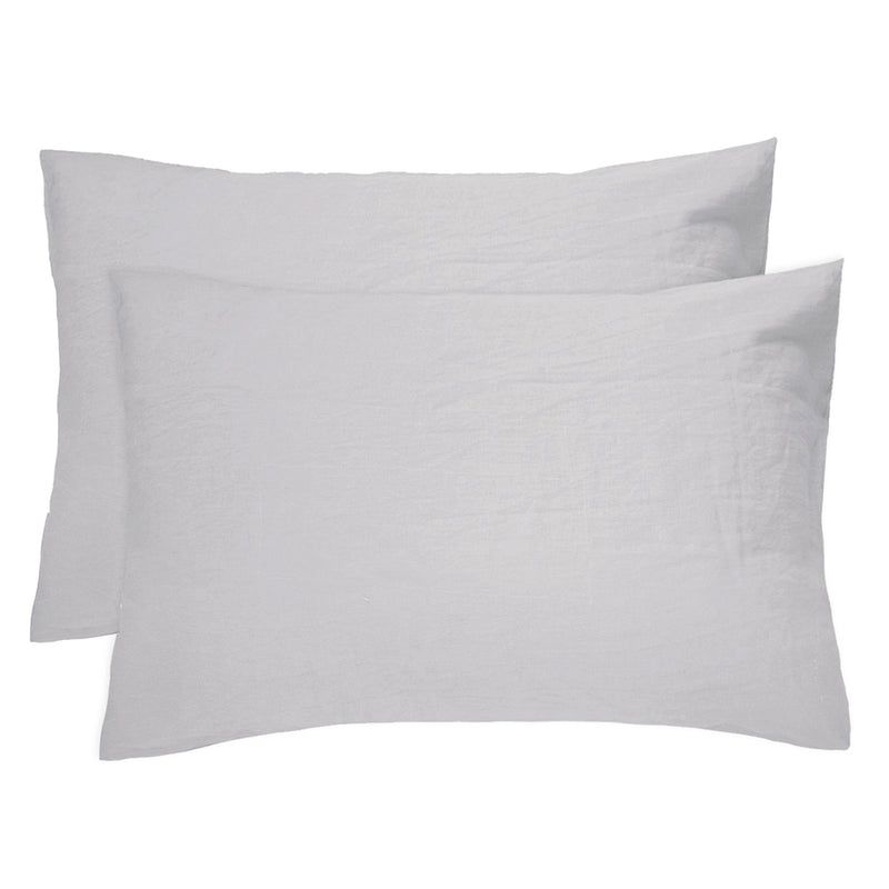 Linen Pillowcase Pair in Silver, made from 100% French flax for breathable comfort and elegant bedroom style.