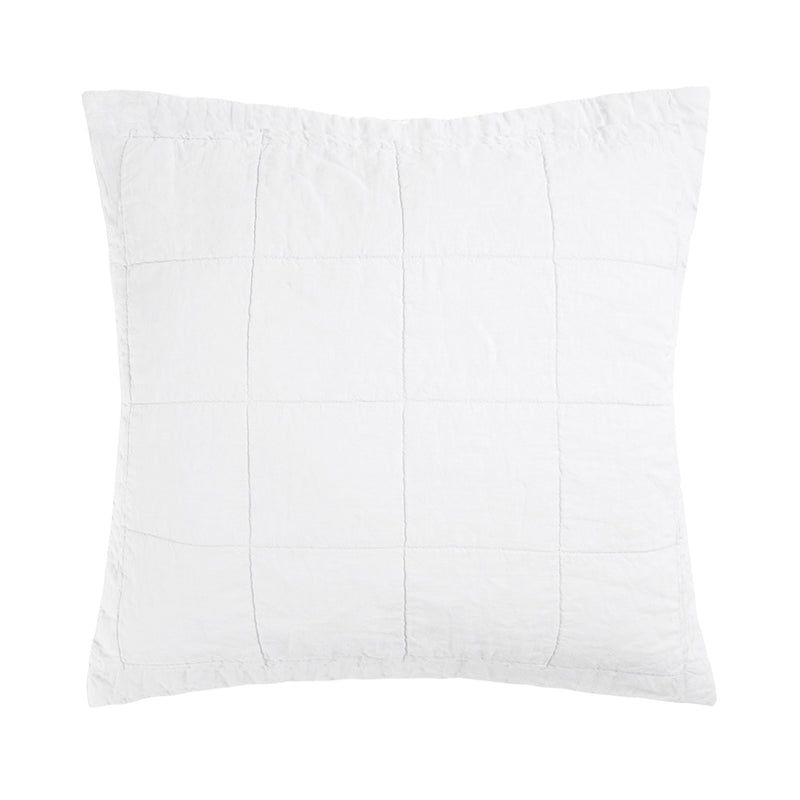 Ivory linen quilted Euro pillow sham measuring 65x65 cm, featuring a large square pattern for a luxurious, textured look.