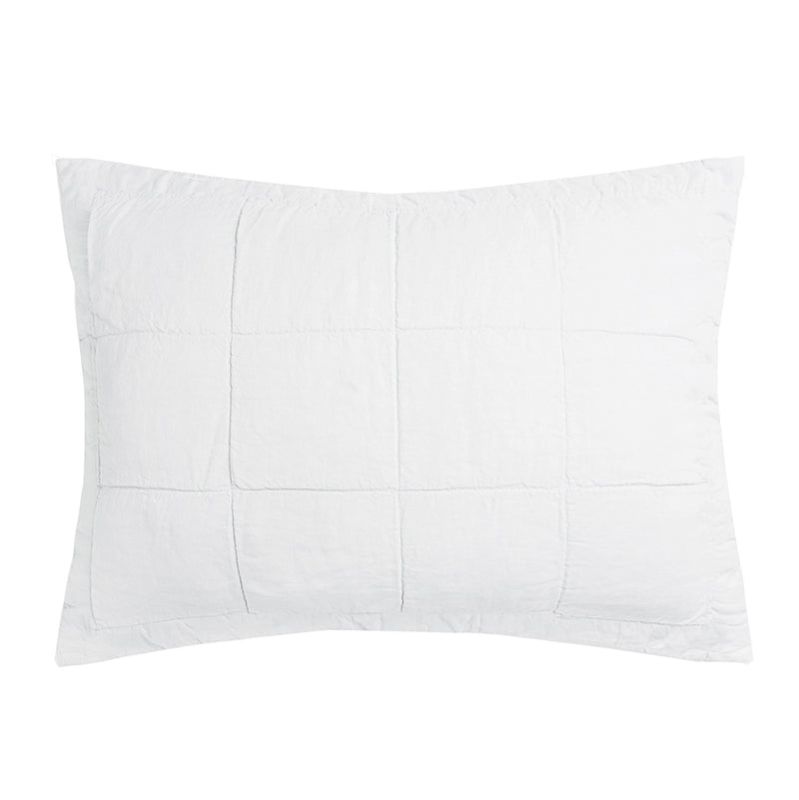 Ivory quilted pillow sham made from 100% French Flax, showcasing a luxurious large square pattern for added elegance.