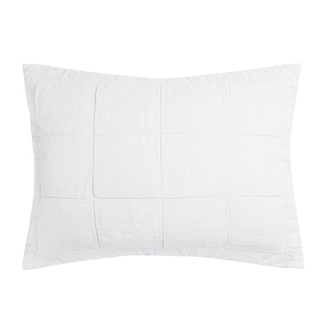 Ivory quilted pillow sham made from 100% French Flax, showcasing a luxurious large square pattern for added elegance.