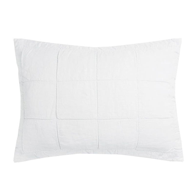 Ivory quilted pillow sham made from 100% French Flax, showcasing a luxurious large square pattern for added elegance.