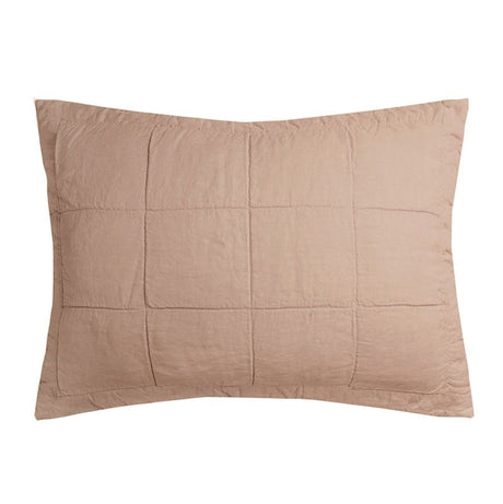 Linen Quilted Pillow Sham in Tea Rose color, crafted from French Flax, offers luxury, softness, and a textured, elegant design.