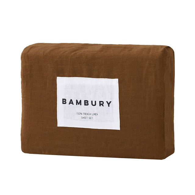 Queen Sheet Set in hazel color, made of 100% premium French linen, offering breathability and luxurious comfort for restful sleep.