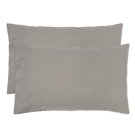 Grey organic cotton pillowcase pair featuring a stylish border, twin needle stitch, and eco-friendly vintage-washed softness.