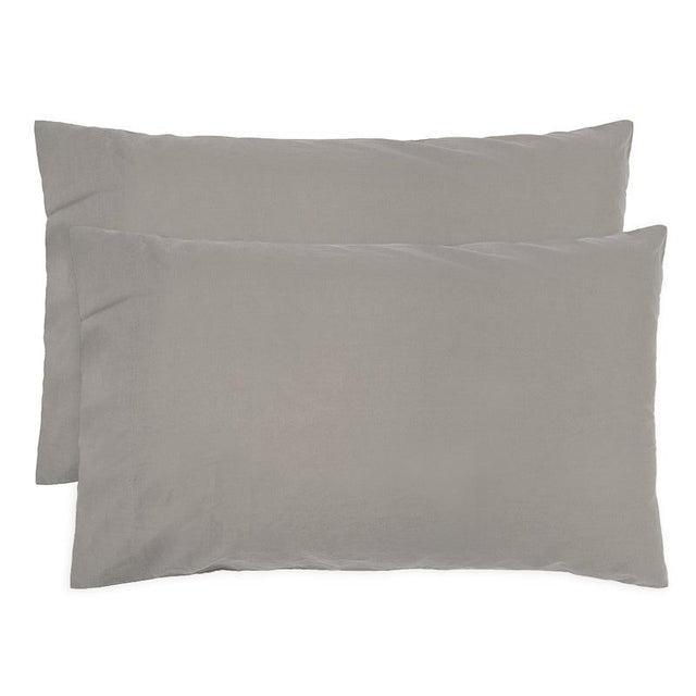 Grey organic cotton pillowcase pair featuring a stylish border, twin needle stitch, and eco-friendly vintage-washed softness.