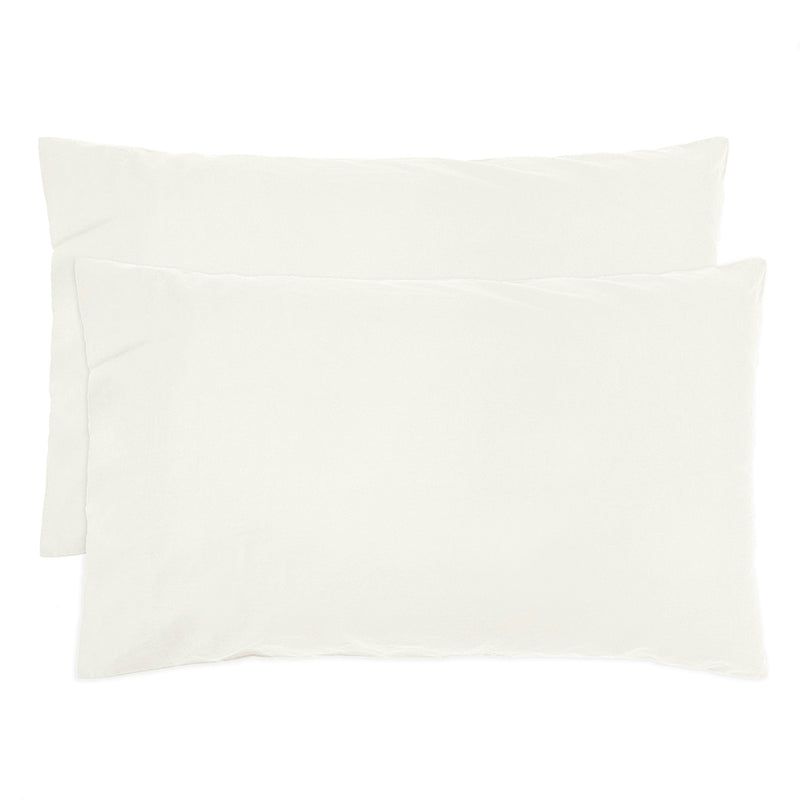 Ivory organic cotton pillowcase pair with elegant border; soft, breathable, eco-friendly for restful sleep.