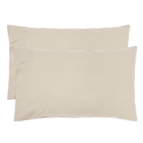 Organic cotton pillowcase pair in pebble hue, vintage-washed for softness, with elegant twin needle stitch detailing.