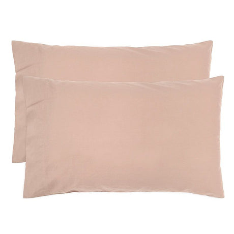 Luxurious rosewater organic cotton pillowcase pair, vintage-washed for softness, eco-friendly with elegant border design.