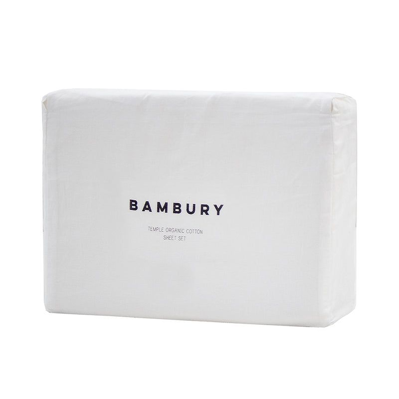 Temple Organic Cotton Double Sheet Set in Ivory, vintage-washed for softness, eco-friendly, with elegant border stitching.