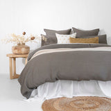 Luxurious King Duvet Cover Set Boyd in mid-grey, featuring textured jacquard fabric and matching cotton percale reverse.