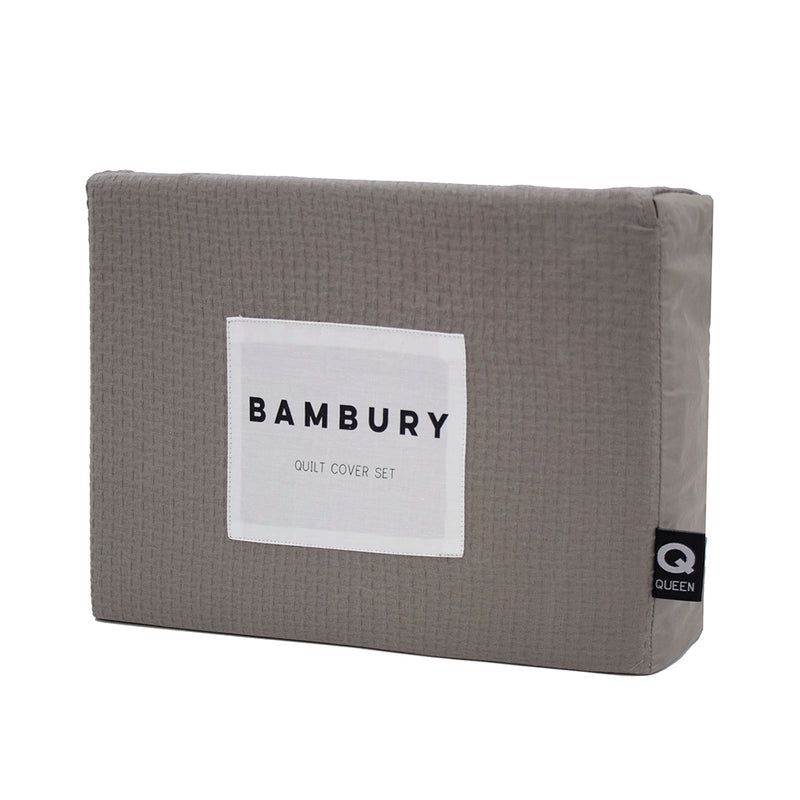 Luxurious mid-grey Queen duvet cover set in textured jacquard fabric, perfect for stylish bedroom decor and comfort.