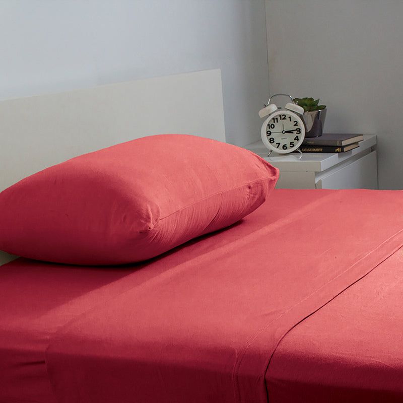 Soft and breathable Single Sheet Set in Ruby, crafted from 100% cotton jersey knit for year-round comfort and style.