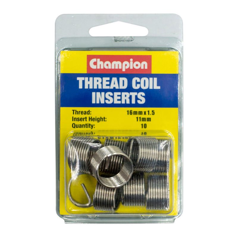 High-quality Champion M16 x 1.50 x 11mm thread insert refills in a pack of 10 for durable thread repairs.