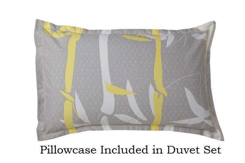 Single bed duvet set in bamboo silver with a floral design and yellow-white reverse, perfect for comfort and style.